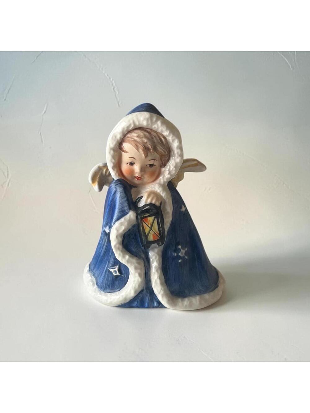 1958 Goebel Angel with Lantern Figurine | Blue Cape Porcelain Christmas Angel